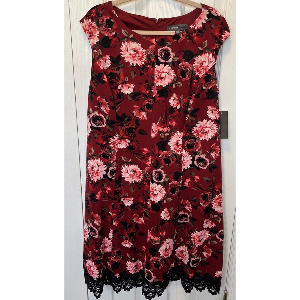 NWT Donna Ricco Burgundy Floral Lace-Hem Lined Dress - Women's Plus Size 16 W